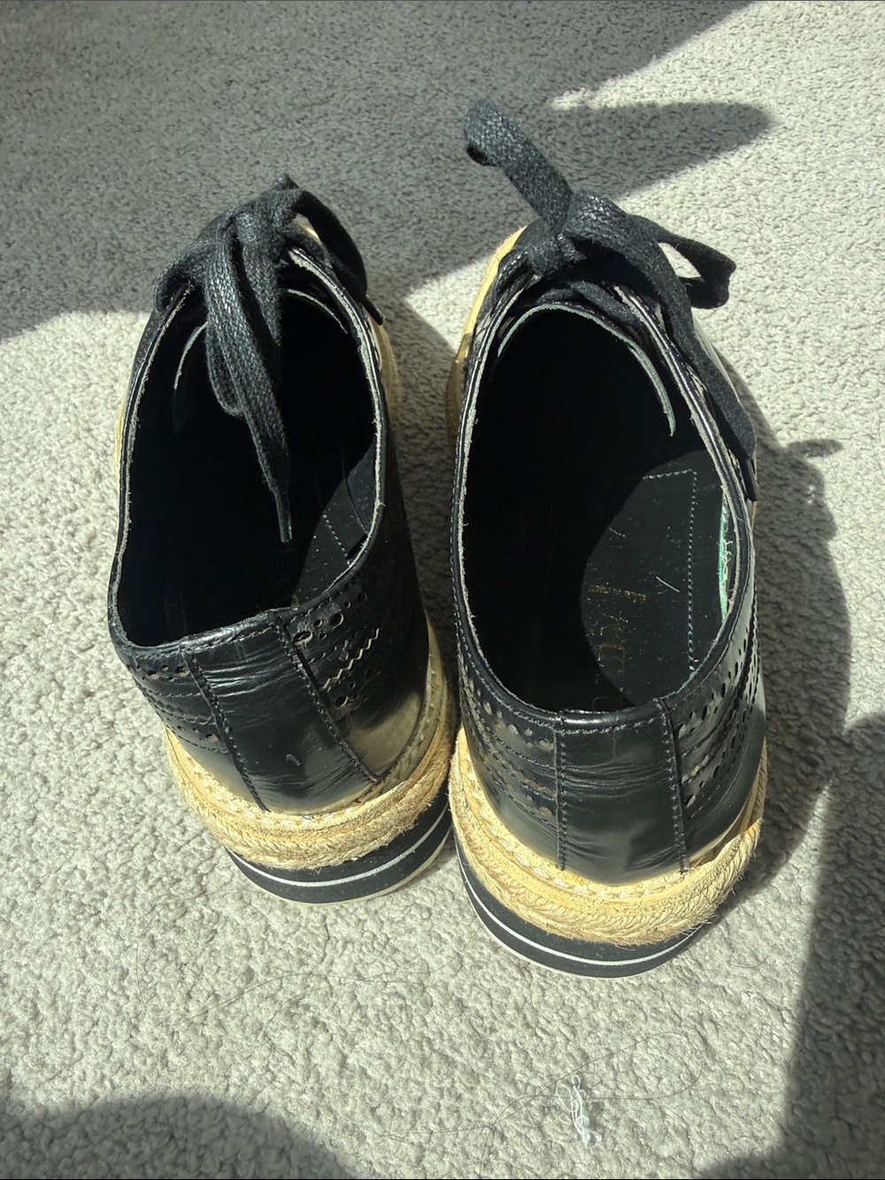 Prada Black Leather Brogues with Natural Tan Platform Sole - Picture 15 of 16